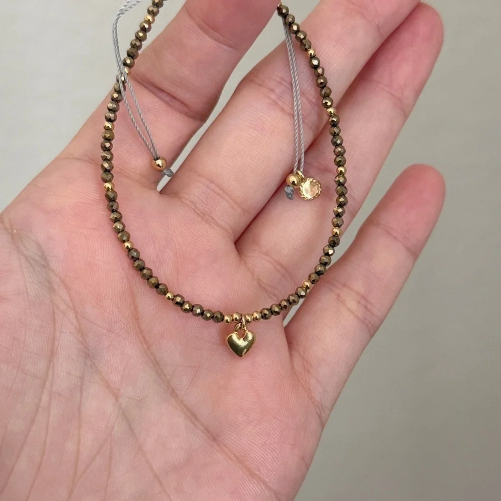 ⚜️ Gold Beaded Bracelet with Heart Charm